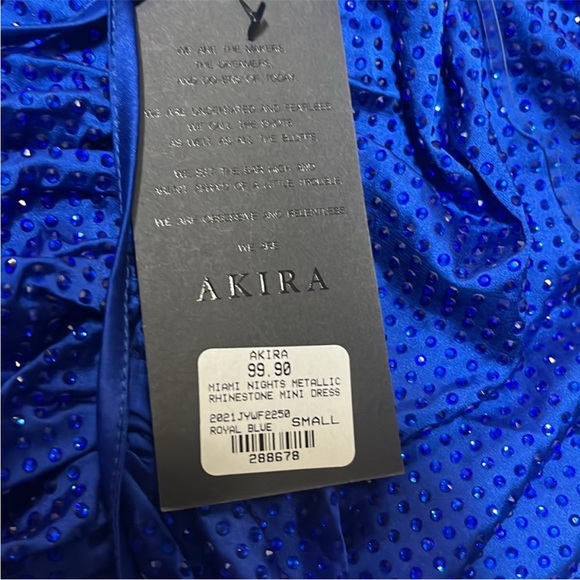 AKIRA Miami Nights Royal Blue Rhinestone Sparkle Open Back Halter Mini Dress NWT - Picture 4 of 4